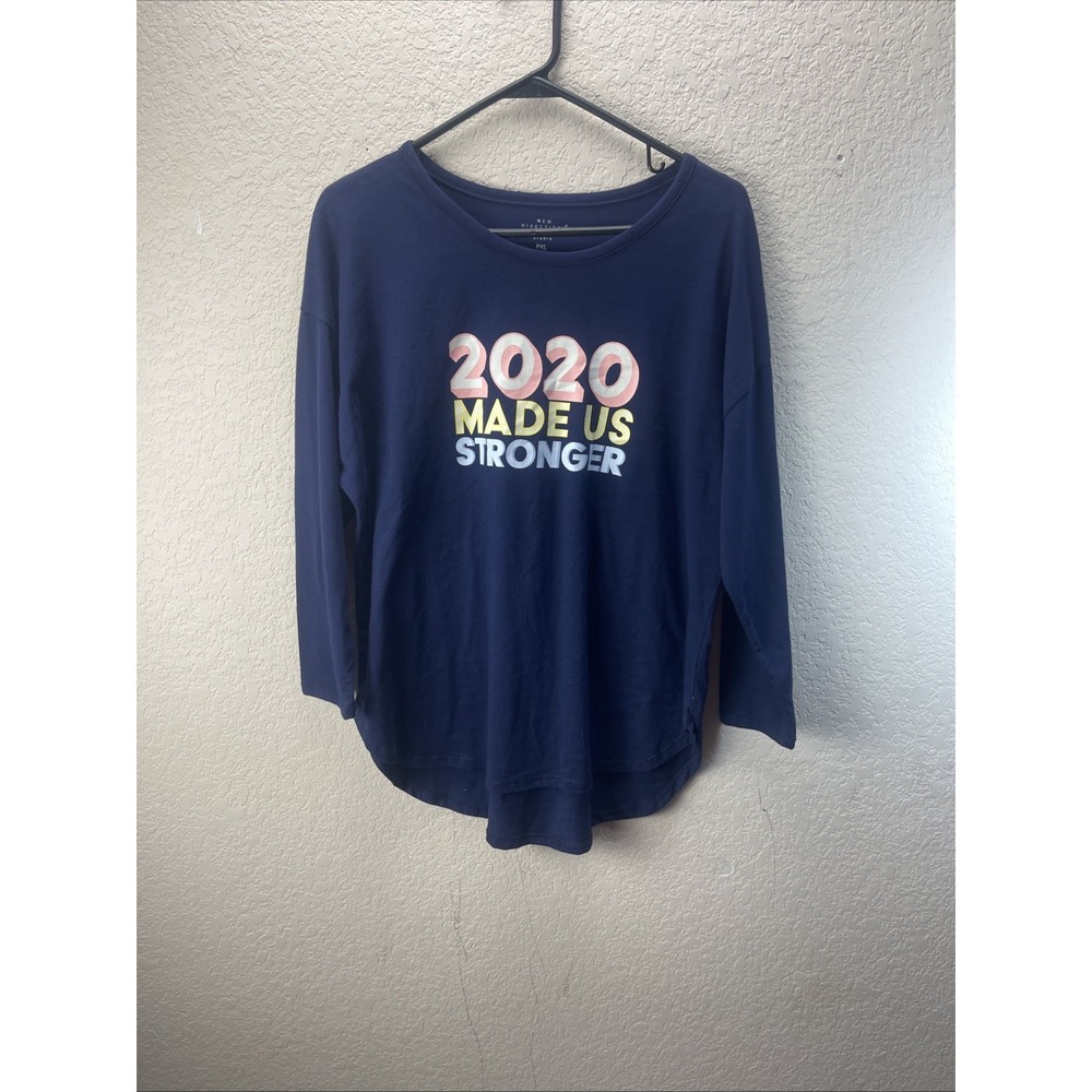 New Directions Studio Women's Plus Graphic Navy Blue Pullover T-shirt Size XL